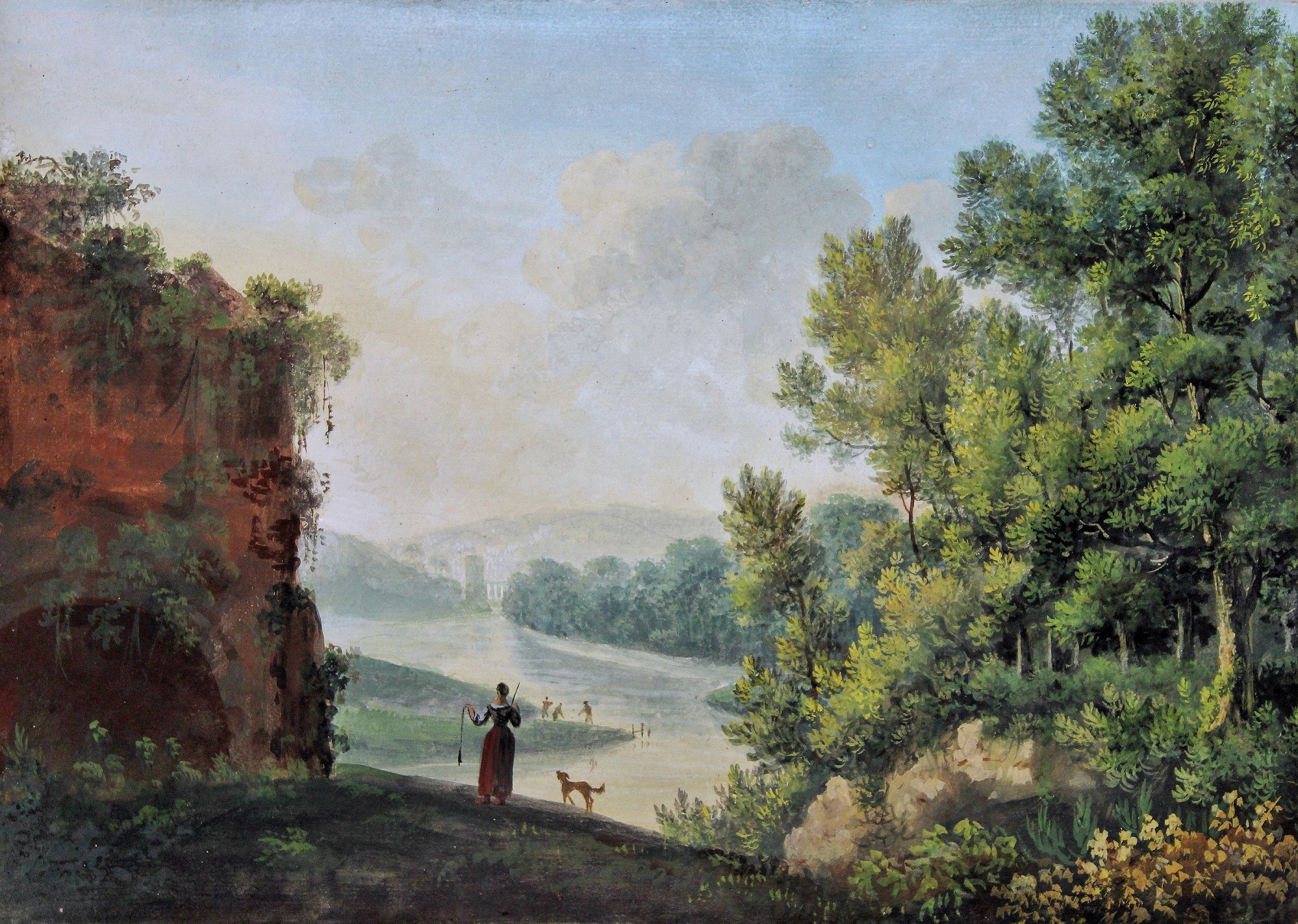 Louis Gadbois gouache paysage italianisant à l'aqueduc r