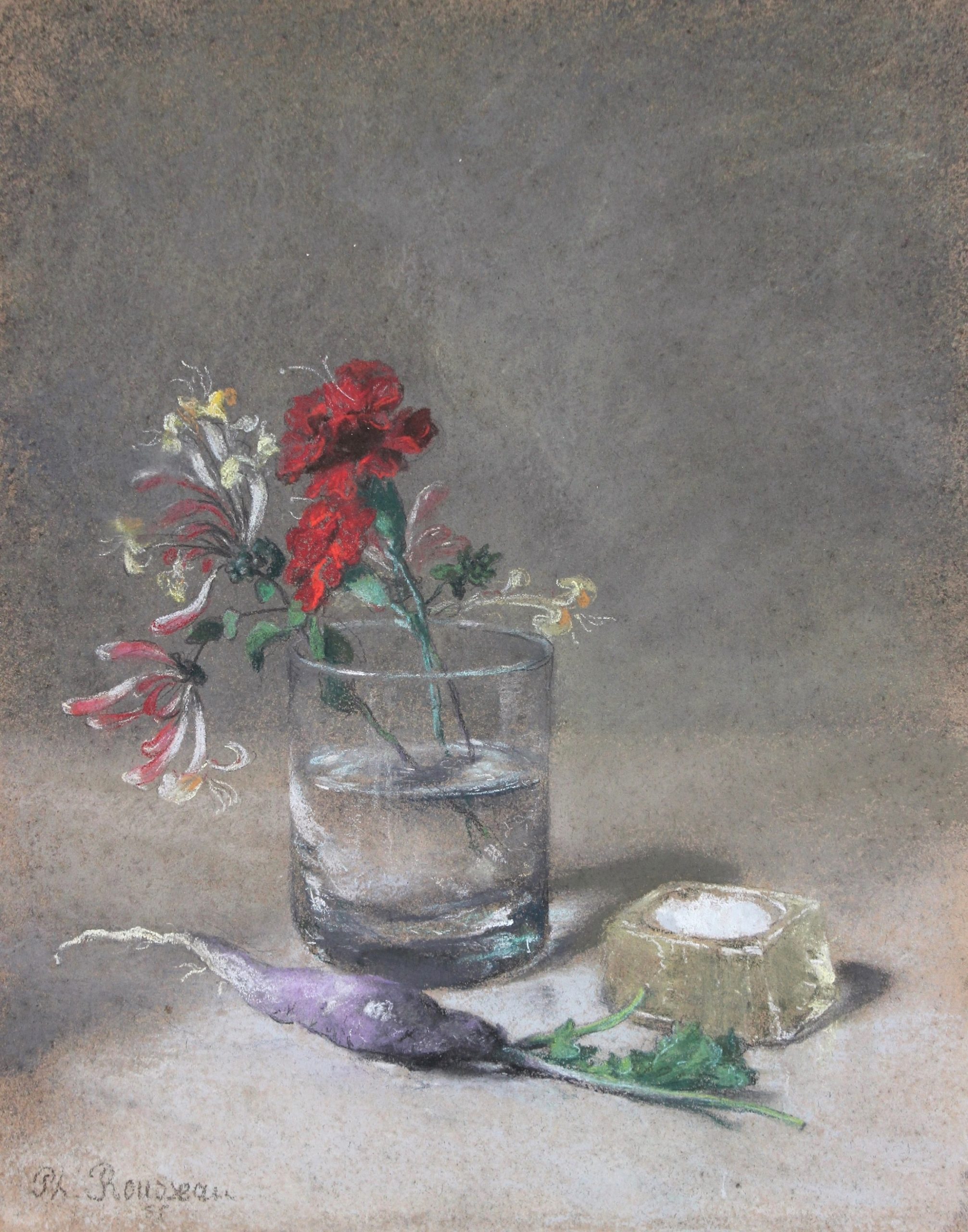 Philippe Rousseau pastel fleurs verre radis r